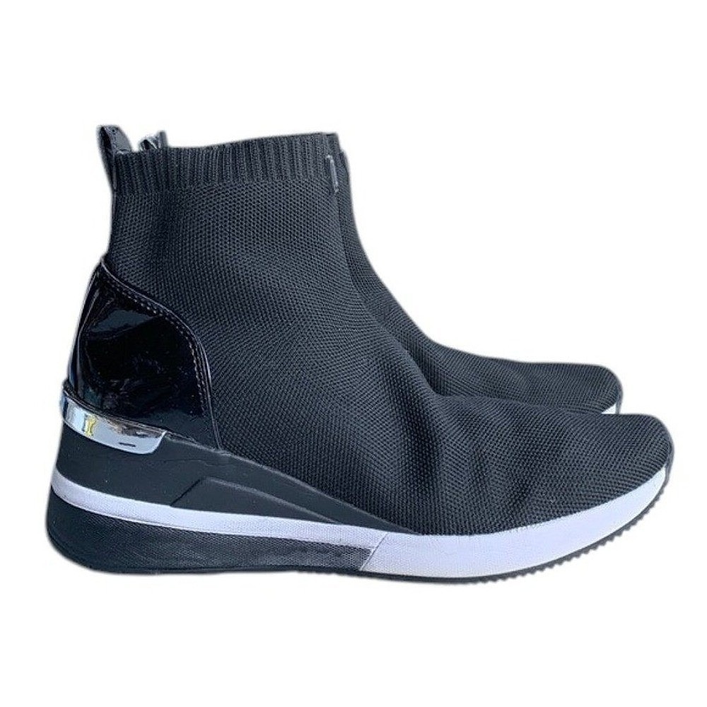 Michael Kors Skyler Sock Sneakers Womens 9M Black Wedge Slip On High Top Knit